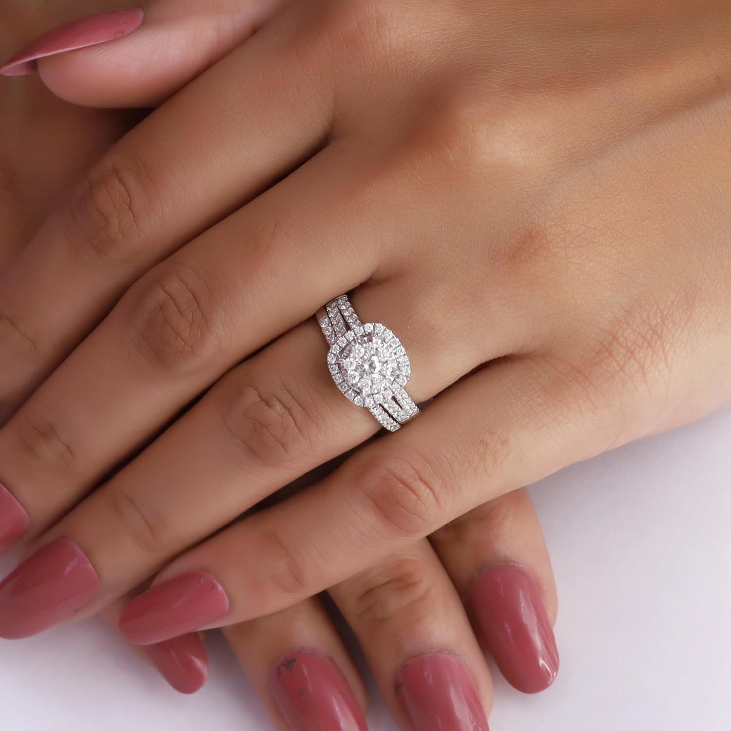 AFFY Bridal Set Rings For Women, 1.00 Carat (ctw) Lab Grown Diamond Halo Wedding Engagement Ring Set In 14K Gold Over Sterling Silver, 10K Or 14K Solid Gold Jewelry Gifts For Her - Image 3
