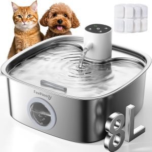 Cordless Dog Water Fountain, 5000mAh Battery Operated Water Fountain for Dogs, Stainless Steel Cat Water Fountain for Multi-Cats & Small-Medium Dogs, 8L Automatic Pet Water Fountain, Easy to Clean