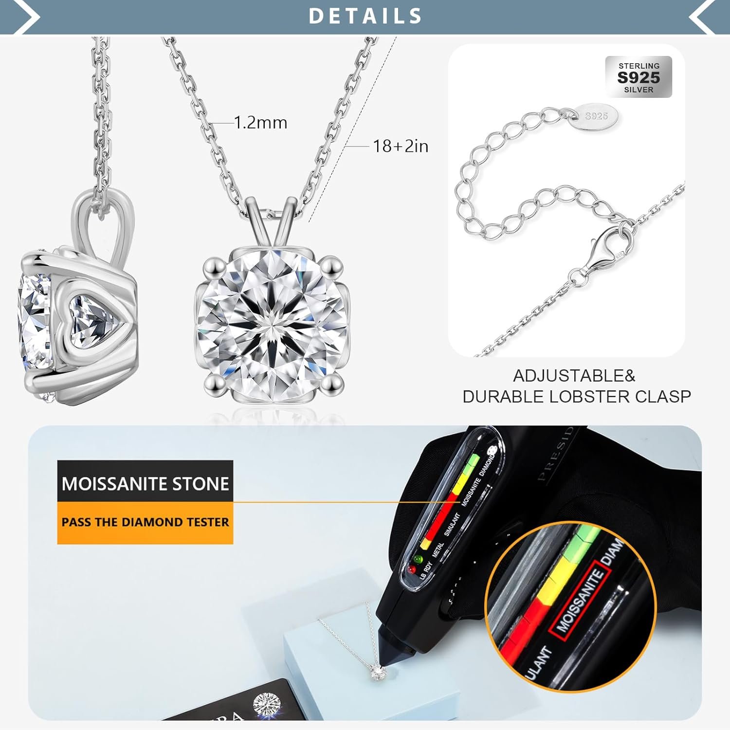 KRKC&CO Moissanite Necklace for Women, 0.5-4CT Lab Grown Sterling Silver Solitaire Heart Pendant, Anniversary Birthday Gift for Wife, Mom Wedding, D Color VVS1, GRA - Image 7