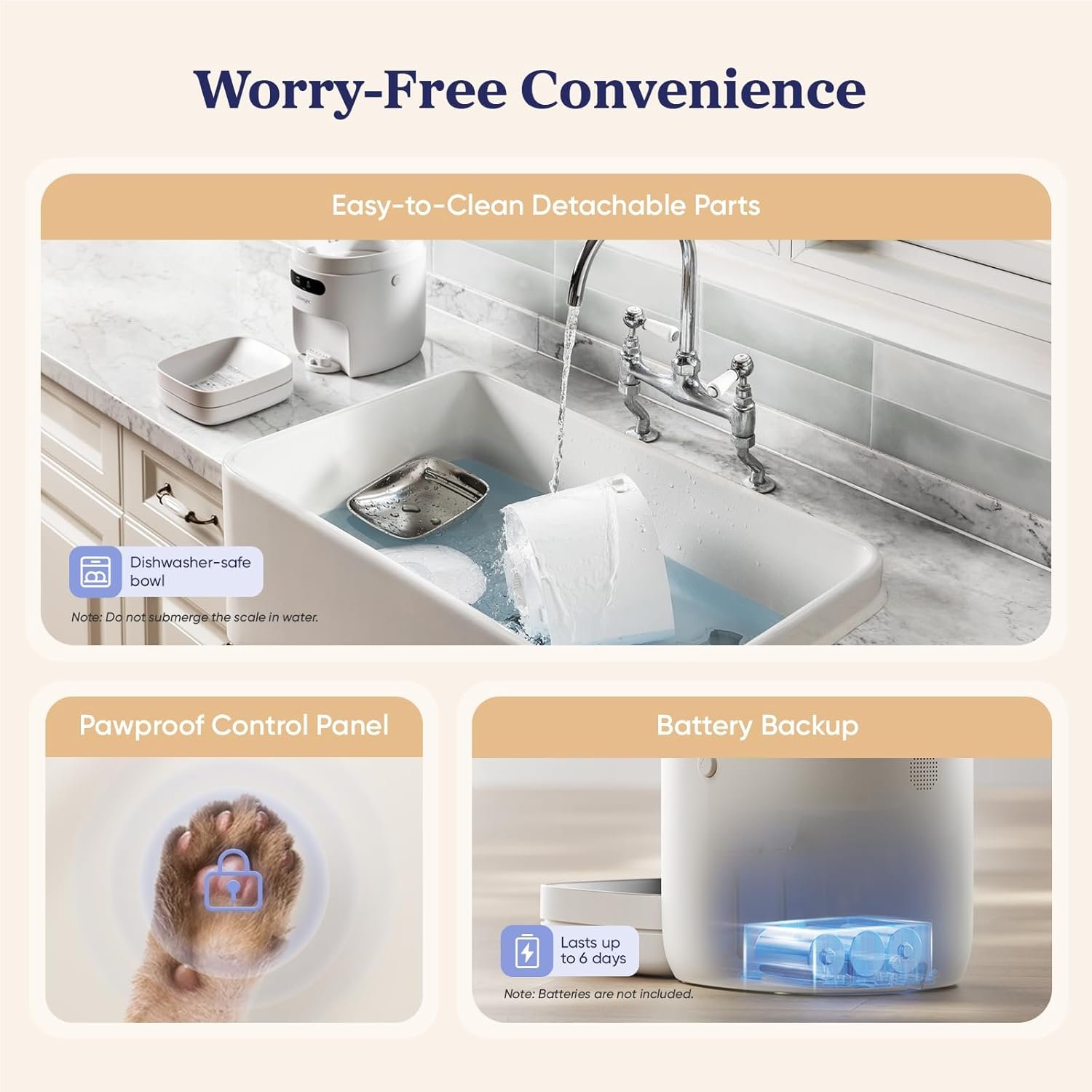 Automatic Cat Feeder, WiFi Smart Scale Tracks Pet's Food Intake, App Control, 3.6L Timed Food Dispenser for Cats and Dogs, Up to 10 Meals Per Day, Stainless Steel Bowl, Dual Power Supply - Image 7