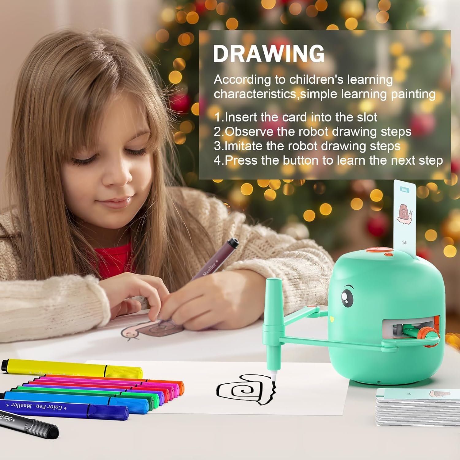 Smart Drawing Robot for Kids,Montessori Educational Painting Toy for 5+ with Voice Interaction&16 Color Pens,Magic Drawing Robot with 150 Learning Word Cards,Ideal Gift for 5+ Year Old Boys Girls - Image 5