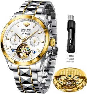 OLEVS Watches for Men Luxury Diamond Casual Large Dial Watches Stainless Steel Waterproof Business Dress Analog Luminous Date Mens Watches