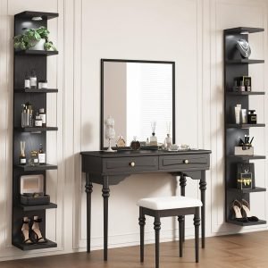 Fixwal 7 Tier Wall Mounted Shelf Unit Black Floating Shelves with LED Lights Lack Wall Shelf for Home Decor Organizer Display