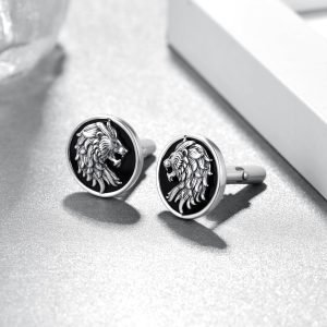 Cuff Links Mens 925 Sterling Silver Lion Cufflinks for Men Tuxedo Cuff Links Business Wedding Father’s Day Jewelry Gifts for Men Father Husband