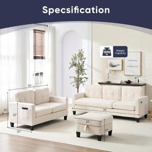ijuicy 5 Seater Sectional Sofa Set w/Ottoman, 2PCS Modern Couch Set with Movable Storage Ottoman & Side Pockets,3 Seat Convertible L Shaped Couch Loveseat for Living Room Furniture(3+2/ Beige)