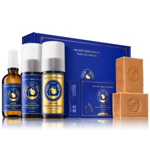 Ancient Greek Remedy Organic Spa Gift Set – Body Oil, Face Moisturizer, Foot Balm & 2 Soap Bars – Lavender Scented Skin Care Gift Basket for Women – Perfect for Christmas, Birthdays & Self Care