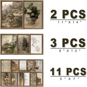 16 PCS Framed Vintage Wall Art Decor, French Country Farmhouse Gallery Wall Frame Set Prints for Bedroom Bathroom, Rustic Landscape Posters for Living Room Aesthetic, Cottagecore Dorm Home Collage Kit