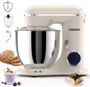 3-IN-1 Electric Stand Mixer, 6.5QT Bowl 660W 10-Speed Kitchen Mixer, Household Food Mixers include Dough Hook, Beater and Whisk, Bread Cake Mixer for Baking and Most Home Cooks, Almond Cream