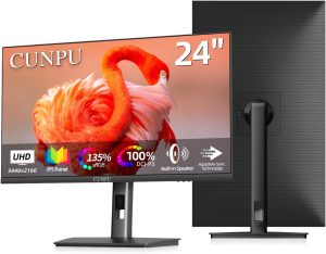 24 Inch 4K Computer Monitor, UHD (3840 x 2160) IPS Panel for Photo Video Editing, ΔE < 2, 185PPI, DCI-P3 100%, 1.07B+ Colors, HDR10, VESA, Height Adjustable, Vertical, Built-in Dual Speakers