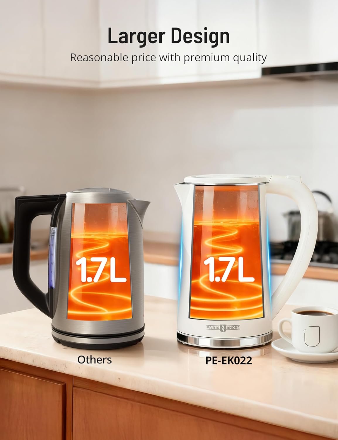 PARIS RHÔNE Electric Kettle Temperature Control, 1.7L Electric Tea Kettle Water Boiler, 4H Keep Warm with 6 Presets, LED Screen Electric Kettles for Boiling Water, Boil-Dry Protection, BPA Free - Image 8