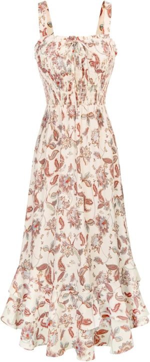 GRACE KARIN Women’s 2025 Summer Floral Boho Dress Square Neck Strapped Swing A Line ...