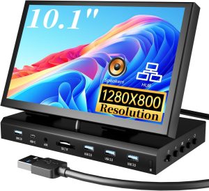 10.1″ Small Monitor for PC Raspberry Pi, 1280×720 IPS Mini Monitor Multi-Port Docking Station Built-in USB Hub &Dual Speakers, Raspberry Pi Display for DIY Projects,Gaming & Aida64 CPU GPU Monitoring