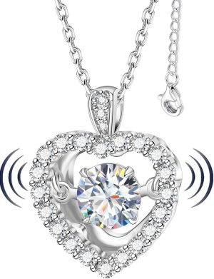 HMJ Diamond Floating Necklace for Women,1Carat Moissanite Dancing Heart Pendant,Lab Diamond Heart Jewelry Love You Necklace Gift for Mother’s Day Wife Mom