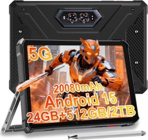 HOTWAV R9 Ultra 5G Rugged Tablet, 24GB + 512GB/TF 2TB Android 15 Tablet with Pen, 11 Inch 2K FHD+ Waterproof Tablets, 20080mAh, 64MP+20MP, Octa-Core, Dual SIM/Gemini AI /IP68&IP69K/Face ID/OTG/WLAN 5