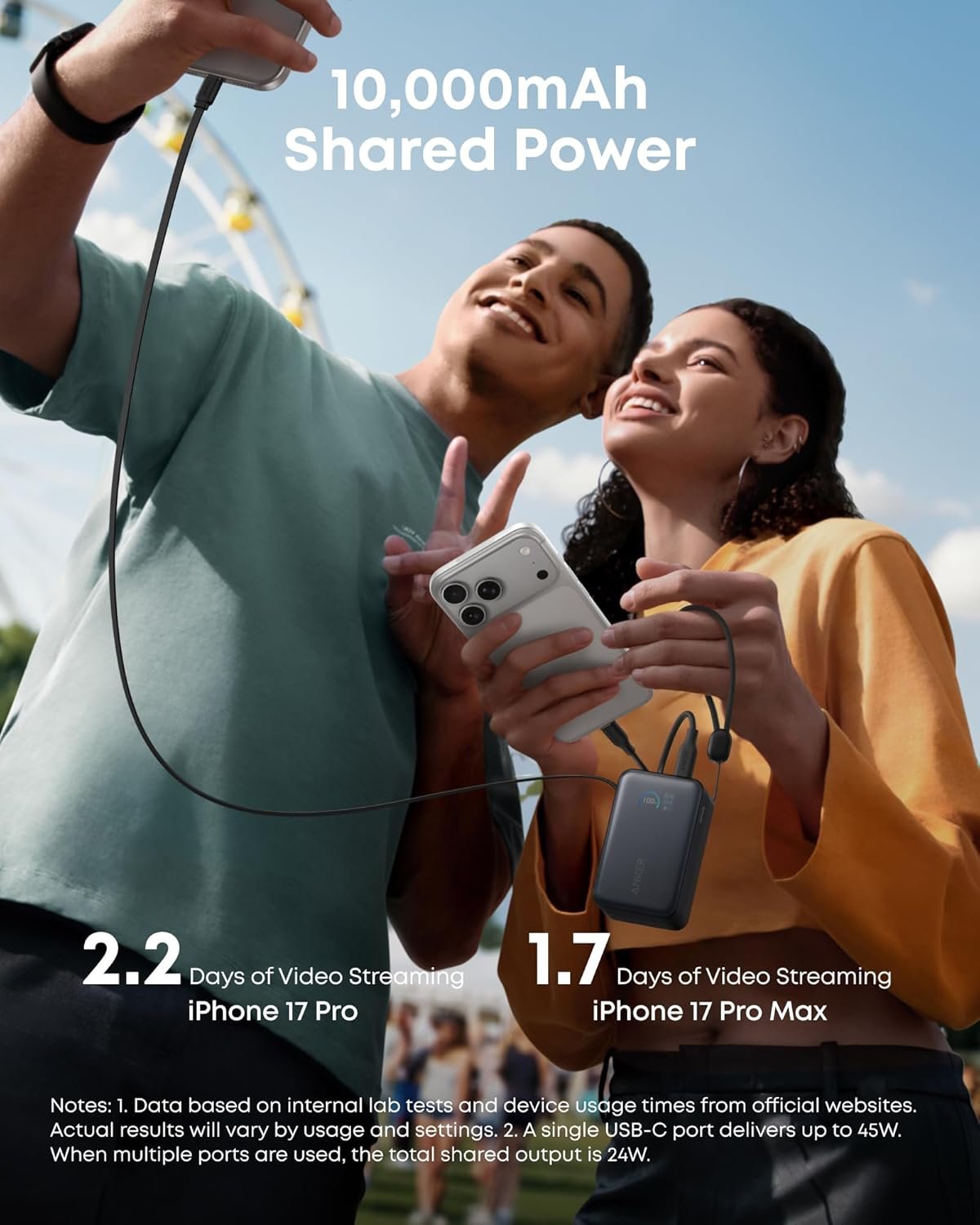 Anker Nano Portable Charger, 10,000mAh 45W Max Compact Power Bank, Travel Essential Phone Battery Pack with 2.3 ft InstaCord Retractable Cable for iPhone 17/16 Series, iPad, Galaxy, Pixel, and More - Image 6