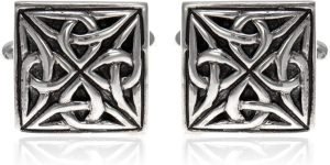 Alexander Castle Men’s Cufflinks 925 Sterling Silver Oxidized Celtic – 15mm Square Celtic Trinity Cufflinks with Jewelry Gift Box