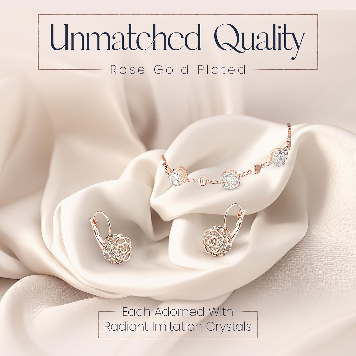 Crystalline Azuria Women 18K Gold Plated White Crystal Roses Flower Set Necklace Earrings Bracelet for Women Wedding Party Bridal Bridesmaid Accessories - Image 5