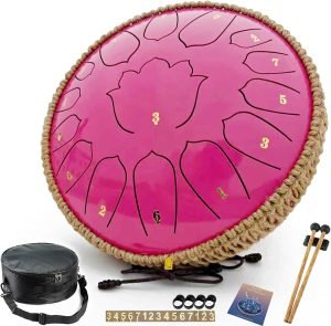 BETESINE 13-Inch 15-Note Steel Tongue Drum – C Major – Handpan Steel Drum for Meditation, Yoga & Relaxation – Includes Mallets, Music Book & Carry Bag (Rose Pink)