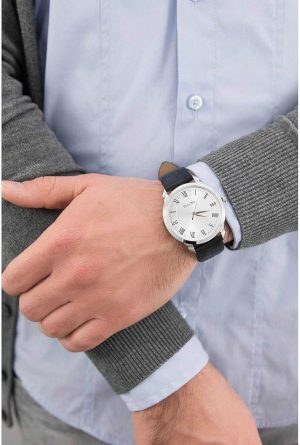 Bulova Men’s Classic 3-Hand Quartz Black Leather Strap Watch, Roman Numeral Markers, 41mm