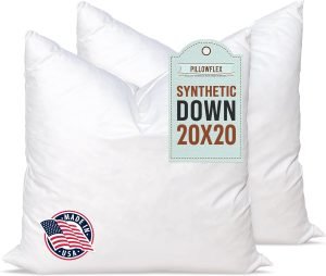 Pillowflex Synthetic Down Alternative Pillow Inserts for Shams – Comfy Pillows for Sleeping, Perfect Pillow & Best Sleeping Pillows, Handmade Down Alternative Throw Pillow Inserts – (20×20 Set of 2)
