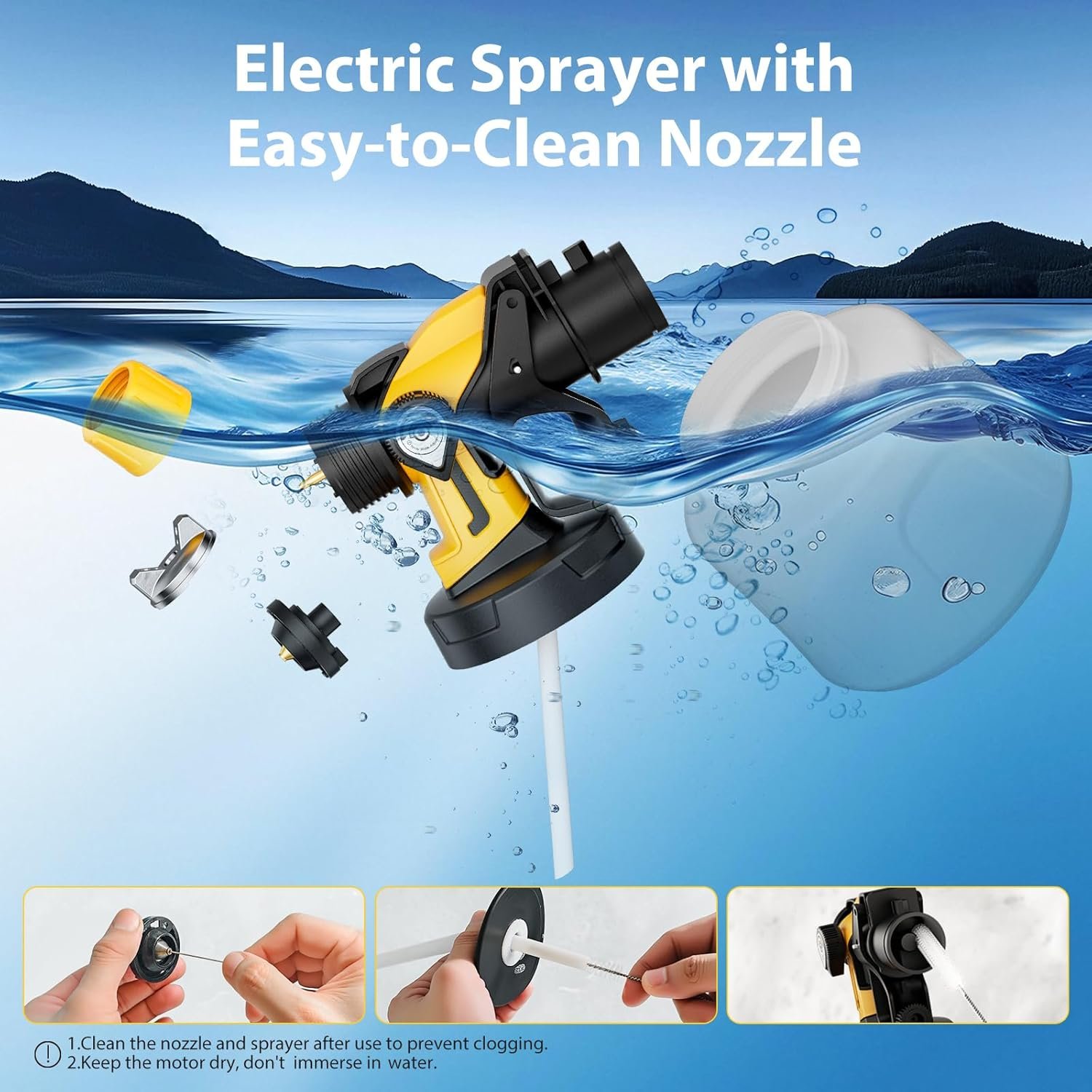 Paint Sprayer for House Painting, Paint Sprayer with 1000W Powerful Copper Motor, 1400ml (47oz) Container, 6 Brass Nozzles & LED Light, Easy to Clean for House, Fence, Furniture, Walls, DIY, Garden - Image 5