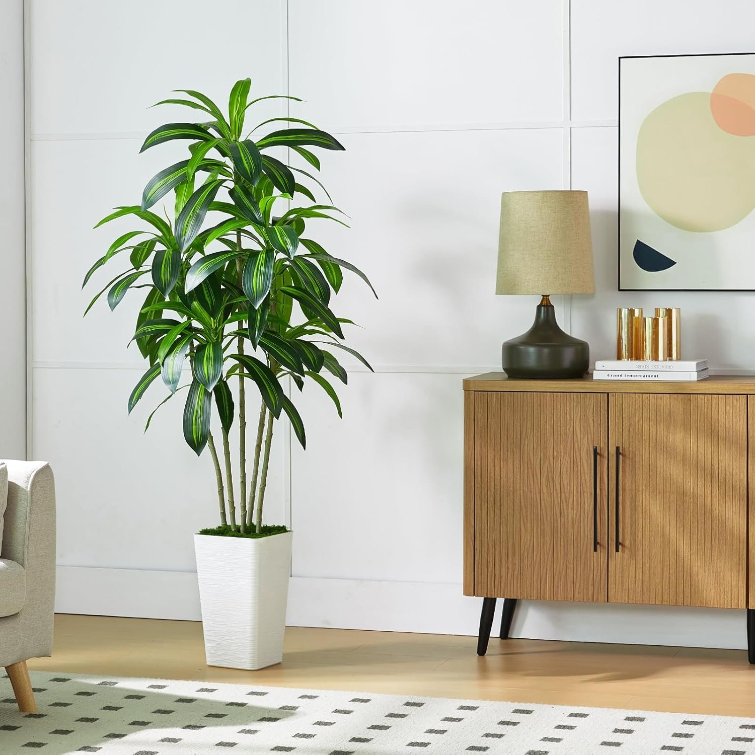 Artificial Dracaena Tree-6FT Tall Fake Plants with White Tall Planter-Artificial Plants Indoor Floor Plant in Pot-Large Tropical Fake Yucca Potted Tree for Home Office Living Room Decor - Image 7