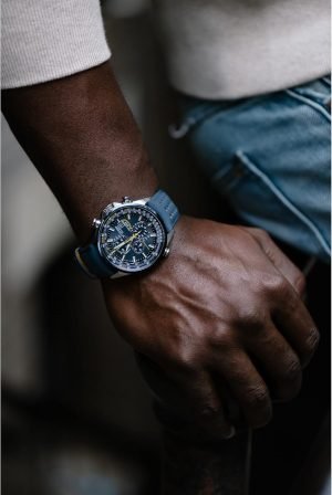 Citizen Men’s Eco-Drive Sport Luxury World Chronograph Atomic Time Keeping Watch in Stainless Steel with Blue Polyurethane strap, Blue Dial (Model: AT8020-03L)