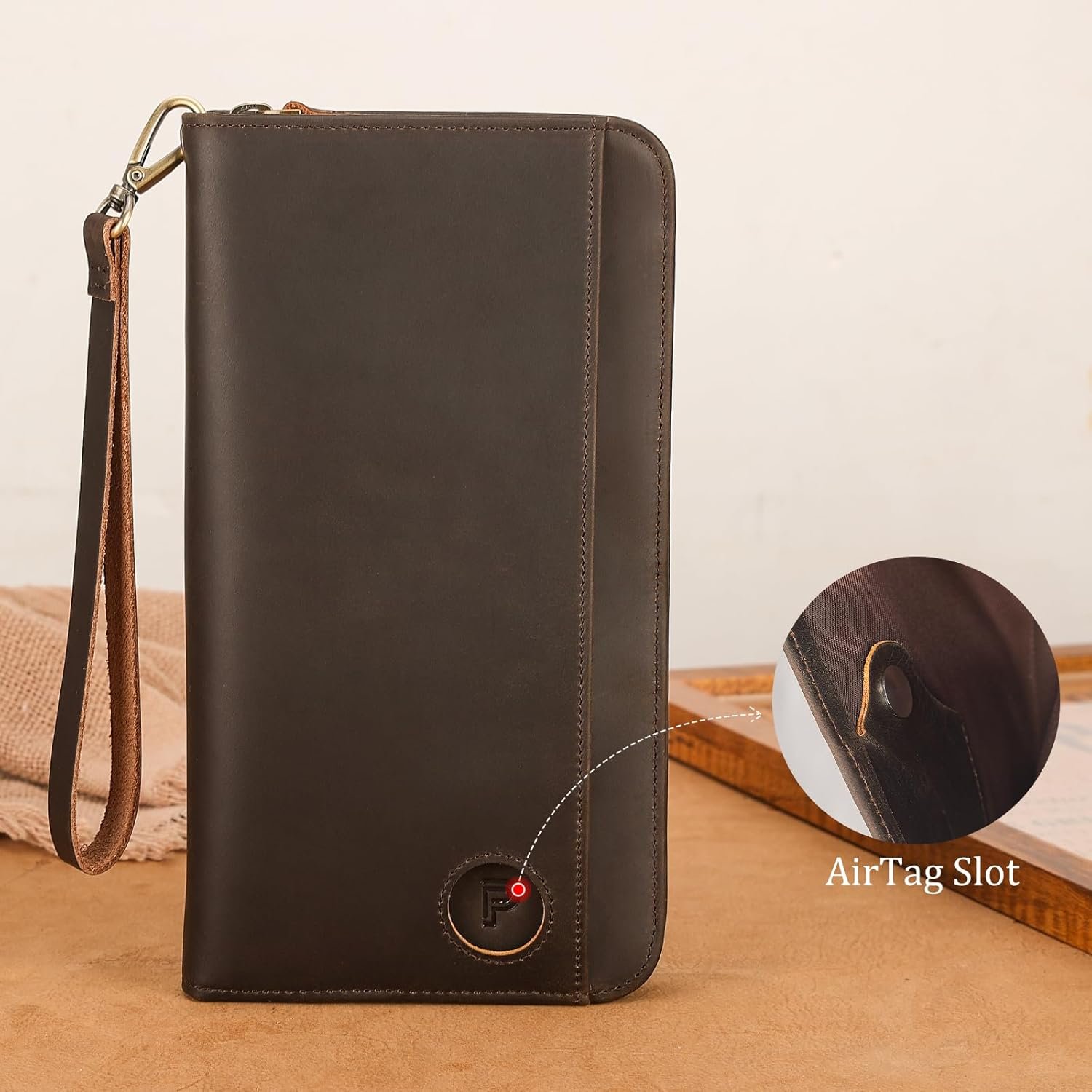 Polare Full Grain Leather Family Passport Holder Travel Documents Organizer RFID Blocking Wallet with Coin Pouch and AirTag Slot Fits 6 Passports - Image 6