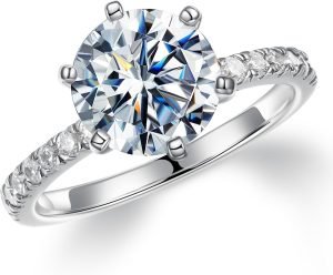 MOOSEA 3CT Moissanite Engagement Rings for Women, Brilliant D Color VVS1 Clarity Lab Created Rings S925 Sterling Silver 14K White Gold Vermeil 6 Claw Moissanite Ring for Women Jewelry Gifts