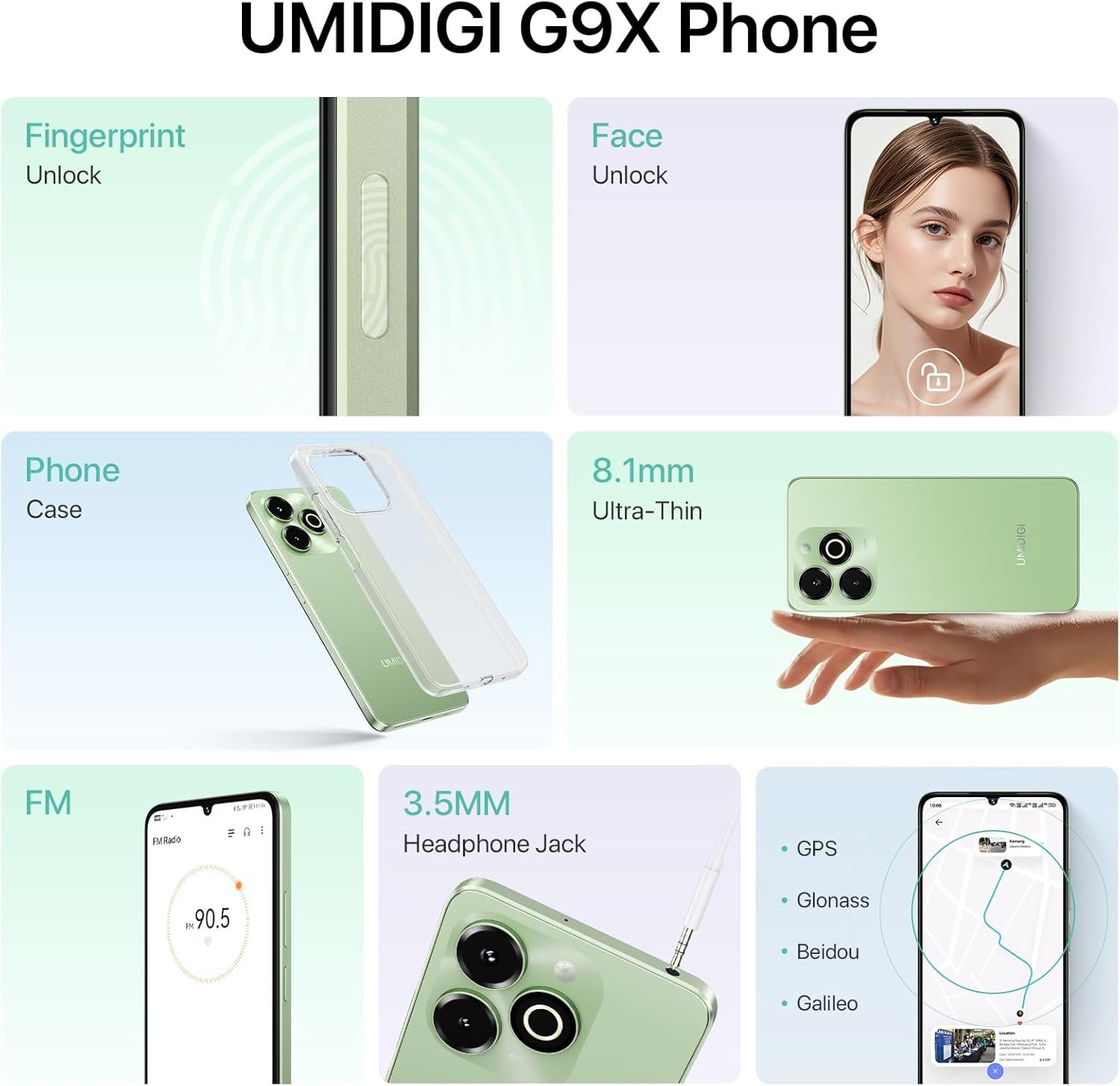 UMIDIGI G9X Unlocked Cell Phone,6.75" 90Hz Display Smart Phone,Android 14,5000mAh,Octa-Core 8(4+4)+64GB 1TB,Face ID Unlock,4G Dual SIM Phone,GPS,FM Radio,Show captions,Unlocked Android Phones - Image 7