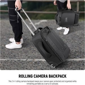 Neewer 2-in-1 Rolling Camera Backpack Trolley Case – Anti-Shock Detachable Padded Compartment