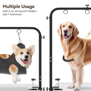 Adjustable Pet Grooming Arm for Table: 42″ Height & 27″-39″ Width, Clamp Fits Up to 2.76″, Includes Hammock & 2 No-Sit Nooses, Heavy-Duty Dog Grooming Station for Home Use, Nail Trimming & Drying