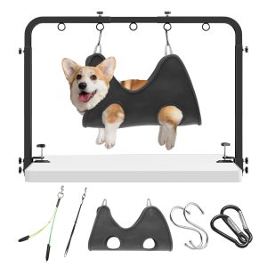 Adjustable Pet Grooming Arm for Table: 42″ Height & 27″-39″ Width, Clamp Fits Up to 2.76″, Includes Hammock & 2 No-Sit Nooses, Heavy-Duty Dog Grooming Station for Home Use, Nail Trimming & Drying
