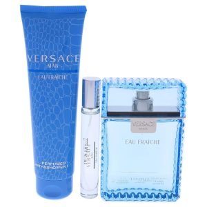 Versace Man Eau Fraiche by Versace for Men – 3 Pc Gift Set 3.4oz EDT Spray, 10ml EDT Spray, 5oz Bath and Shower Gel
