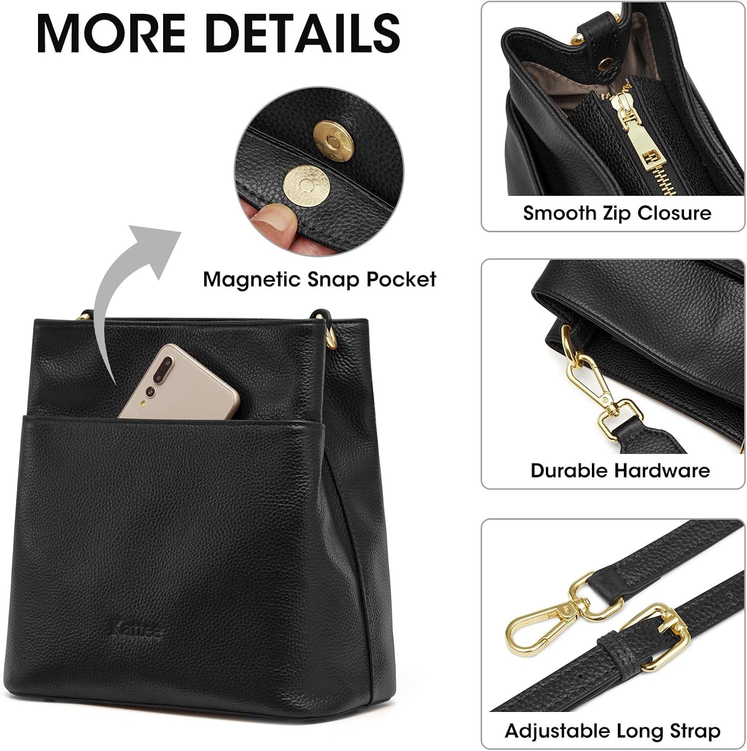 Kattee Leather Handbags for Women, Medium Soft Shoulder Tote Crossbody Purses Bucket Bags with 2 Straps - Image 6