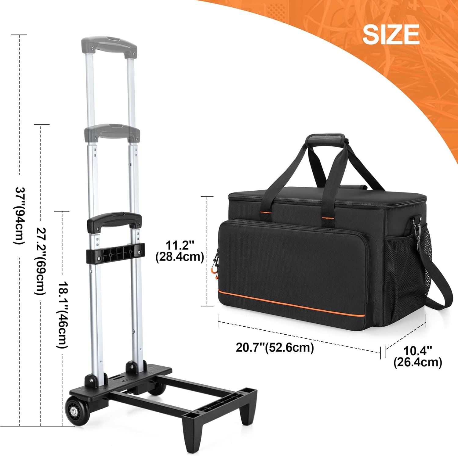 Trunab Rolling DJ Cable File Bag with Hard Padded Bottom,Detachable Dividers and Dolly,Travel Gig Bag for Professional DJ Gear, Musical Instrument and Accessories - Image 7