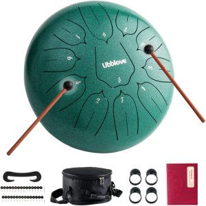 Steel Tongue Drum, Handpan Tank Drum 11 Notes 10 inch Meditation Percussion Instrument with Mallets, Finger Picks, Bag, Music Book for Musical Education Entertainment Concert Yoga Gift (Green 10 inch)
