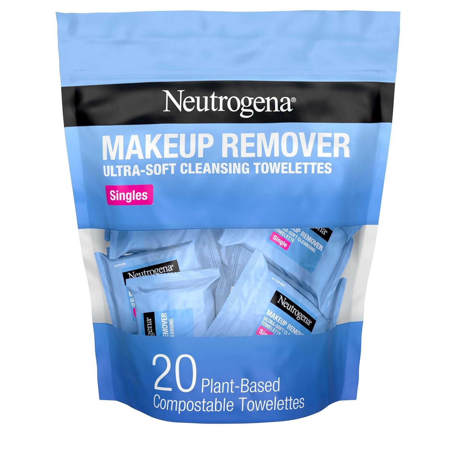 Neutrogena Makeup Remover Wipes Singles, Individually Wrapped, Daily Facial Cleanser Towelettes, Gently Removes Oil & Makeup, Alcohol-Free, 20 ct