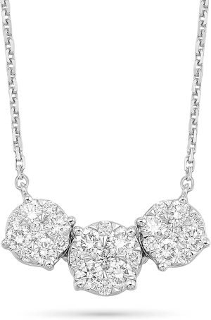 Diamond Delight 1 Carat Real Natural Diamond Trilogy Pendant Necklace for Women – 14k White Gold Pendant for Her – 18 Inch Chain Necklace – Horizontal Design (F, VS1, 1.00 cttw) Lobster Claw Clasp