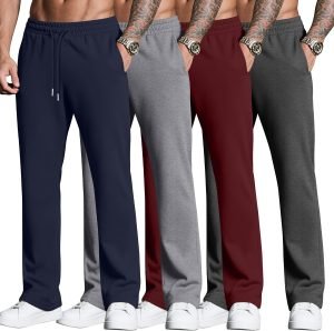 Neer 4 Pack Men’s Sweatpants Joggers with Pockets Open Bottom Gym Athletic Pants Bag...