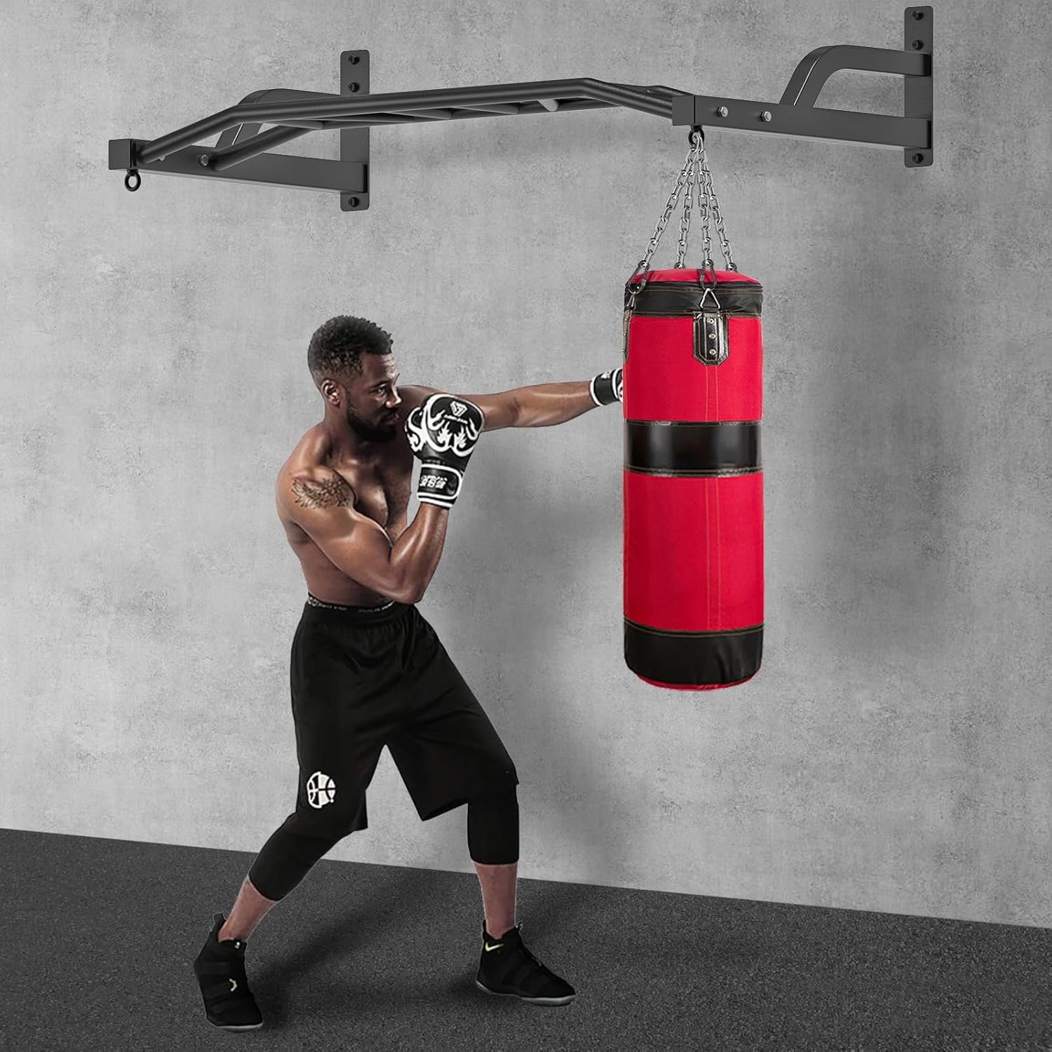 SELEWARE 48'' Heavy Duty Pull Up Bar Wall Mount Multi-function Chin up Bar with Home Gym Cable Pulley System LAT Pulldown Workout Attachments Heavy Bag Hanger - Image 6