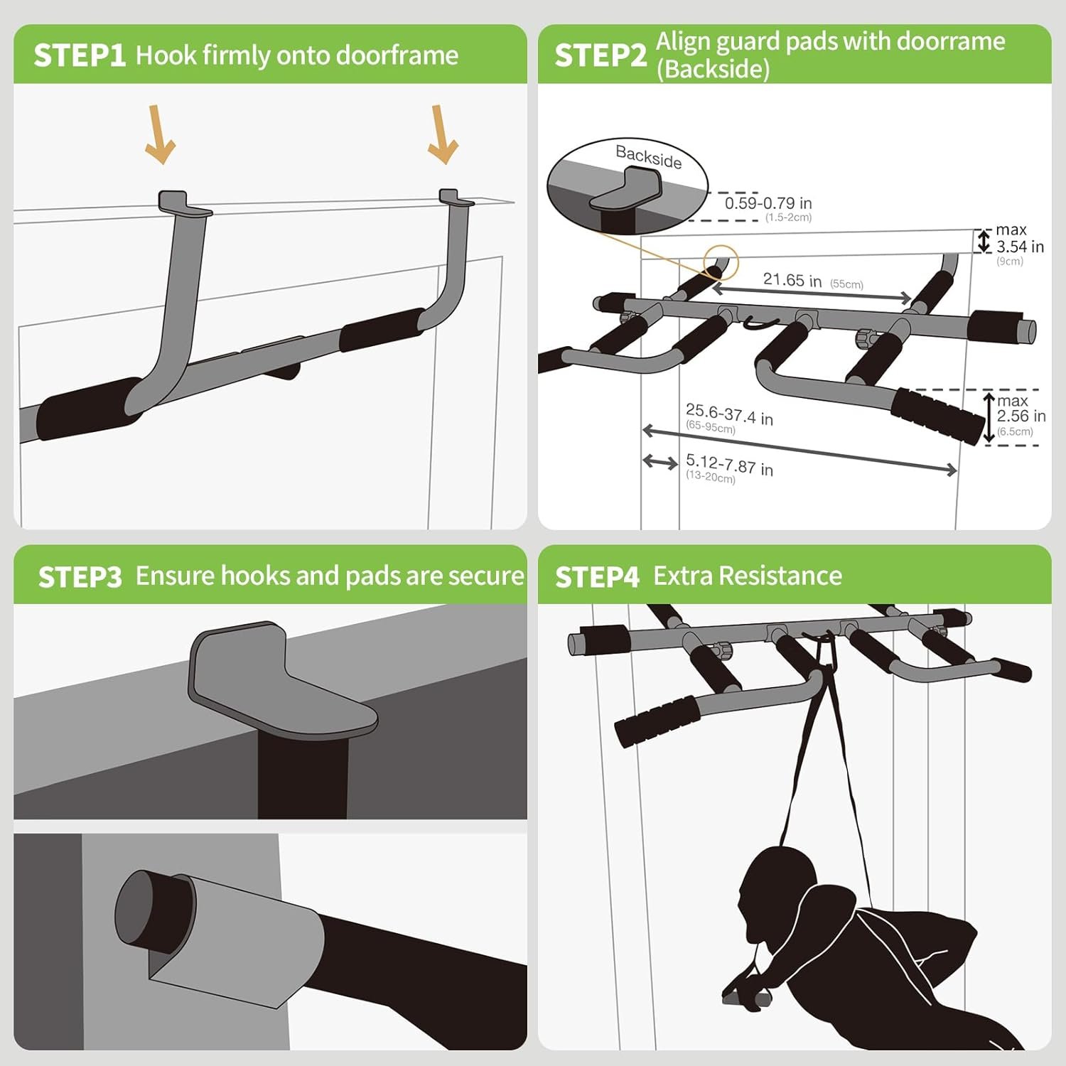 New Upgrade Pull Up Bar for Doorway with Ergonomic Grip - Upto 440 Lbs Capacity, No Screwing or Slipping - USA Original Patent, Designed, Shipped, Warranty - Image 7