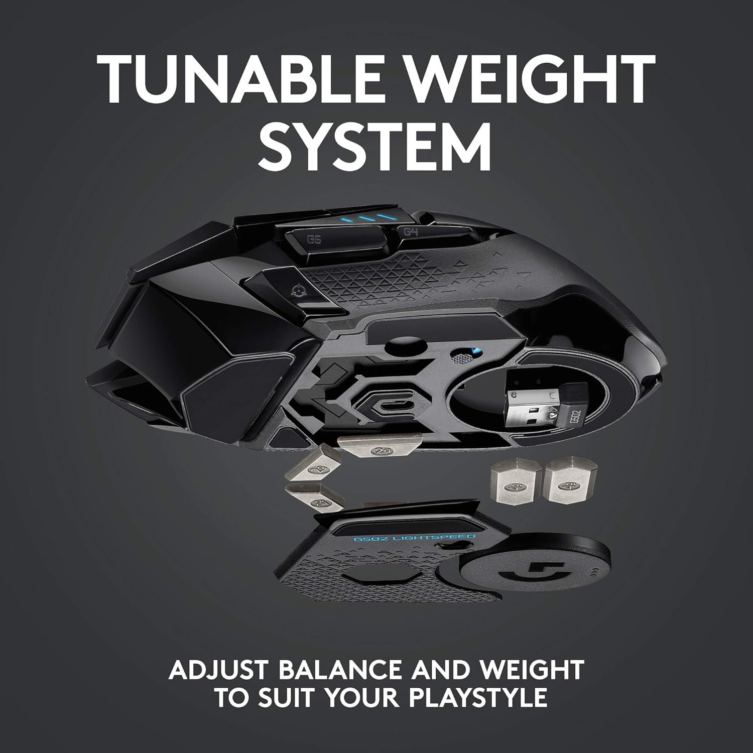 Logitech G502 Lightspeed Wireless Gaming Mouse with Hero 25K Sensor, PowerPlay Compatible, Tunable Weights and Lightsync RGB - Black - Image 7