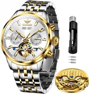 OLEVS Mens Watches Stylish Chronograph Waterproof Luminous Silicon Strap Multifunction Watches for Men Business White Men Wrist Watch