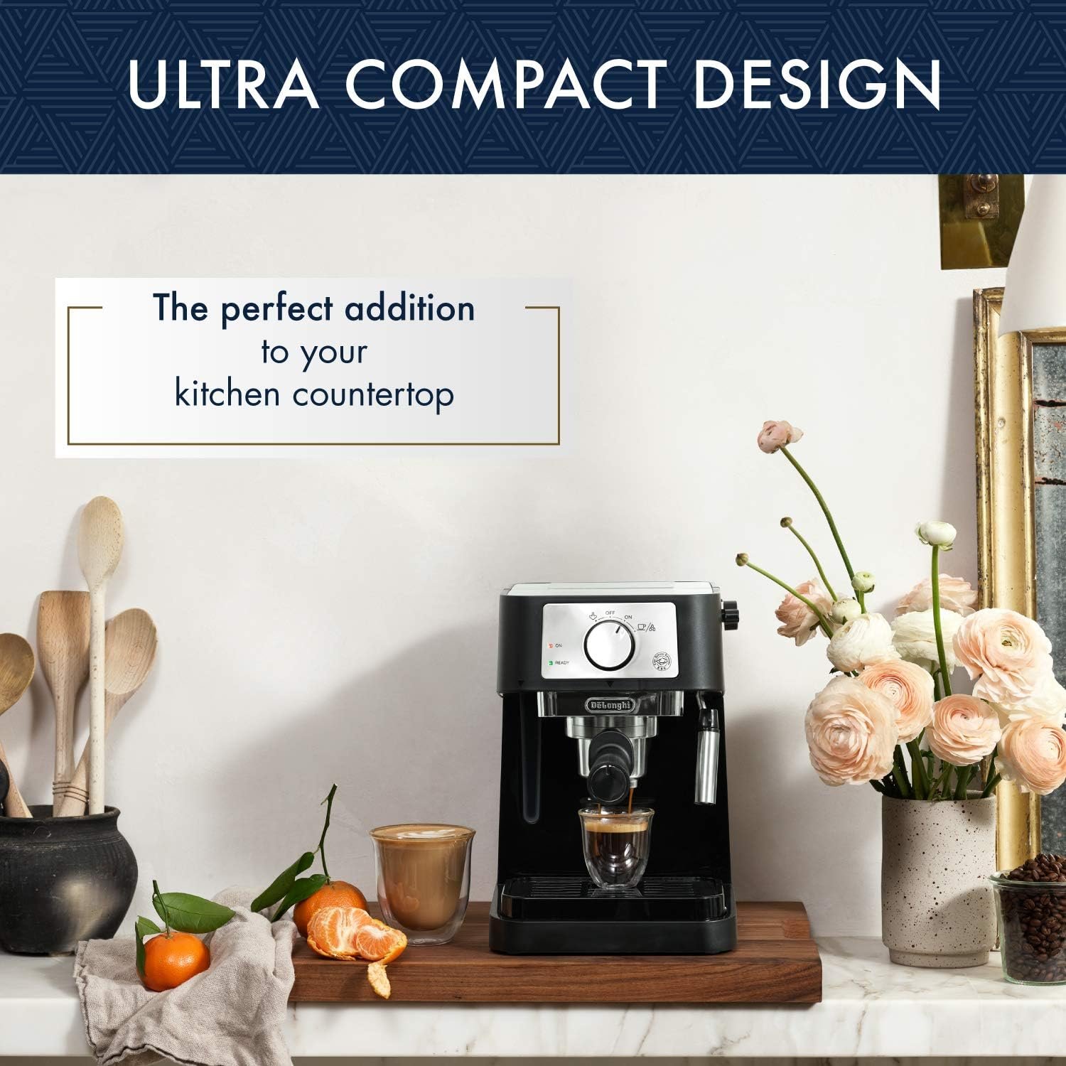 De'Longhi Stilosa Manual Espresso Machine, Compact Coffee Maker, 15 Bar Pump Pressure, Manual Milk Frother Steam Wand for Authentic Single & Double Espresso, Lattes & Cappuccinos, Tamper Included - Image 2