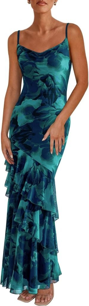 PRETTYGARDEN Maxi Dresses for Women 2025 Summer Tiered Floral Beach Sundress Spaghetti Str...