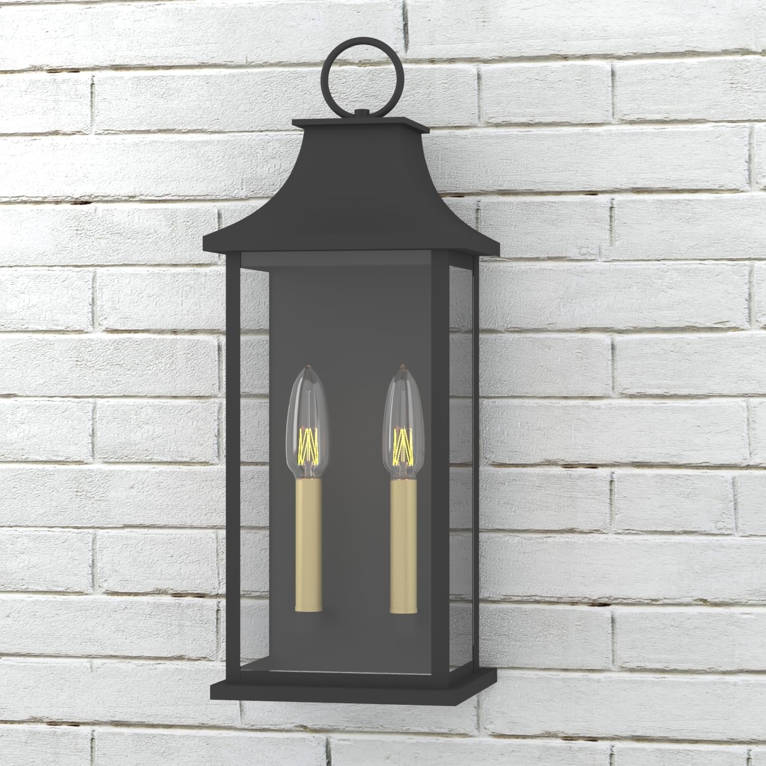 Dusk to Dawn Outdoor Wall Lantern 2-Light, 20.6" Large Outside Wall Sconce, Modern Black Wall Light Fixture with Glass, Waterproof Exterior Lamp for House, Porch, Garage - Image 8