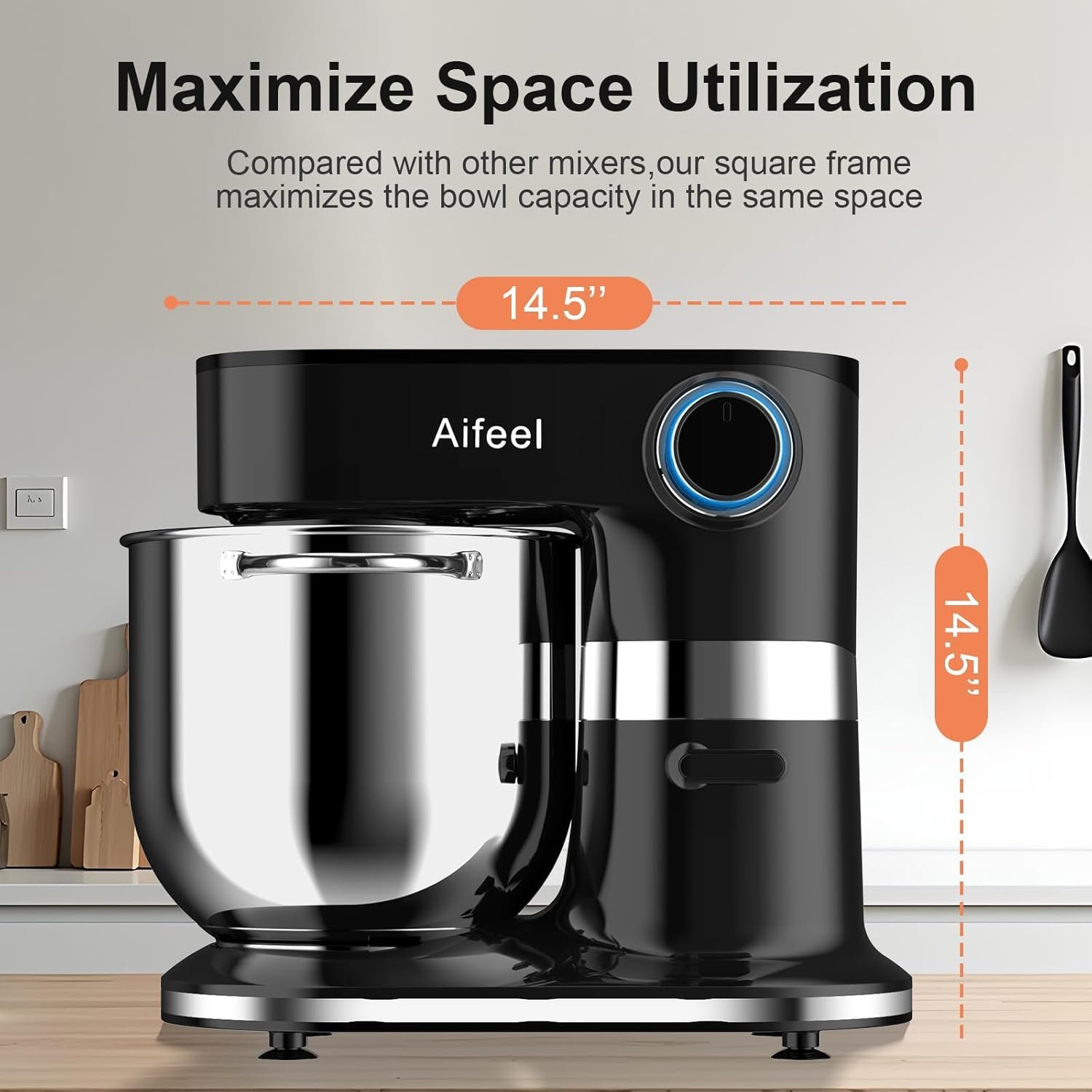 Aifeel 10.5 QT Stand Mixer,900W Electric Food Dough Mixer,Large Capacity Tilt-Head Kitchen Electric Mixer with Dough Hook,Beater,Whisk & Splash Guard,Dishwasher-Safe Attachments for Baking(Black) - Image 2