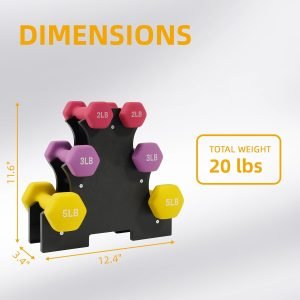 Fitvids Colored Neoprene Dumbbell Set with Rack – Multiple Weight Options