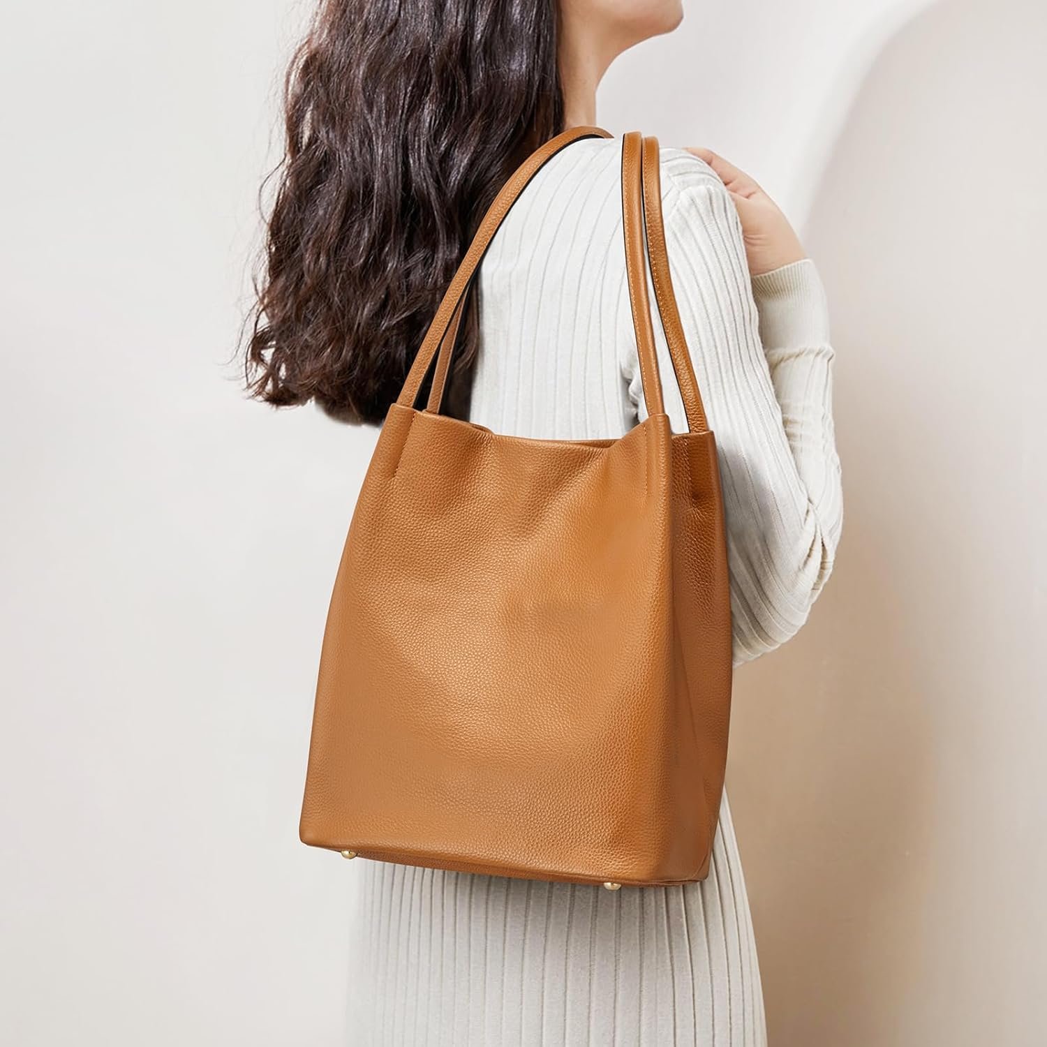 Kattee Women Soft Genuine Leather Totes Shoulder Bag Purses and Handbags with Top Magnetic Snap Closure - Image 2